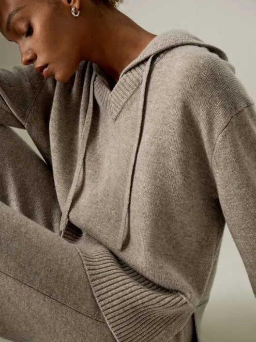 V Neck WoolCashmere Blend Hoodie Sweater Women Lilysilk Knitwear