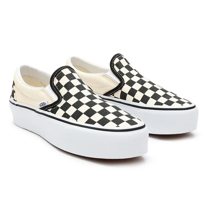 Vans Classics Women Checkerboard Classic SlipOn Platform Shoes Black White