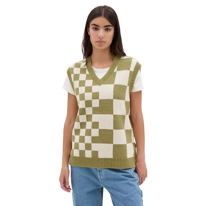 Vans Hoodies and Sweatshirts Women Courtyard Checker Sweater Vest Green