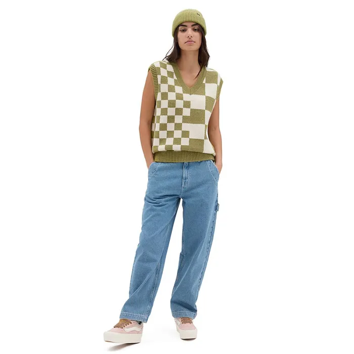 Vans Hoodies and Sweatshirts Women Courtyard Checker Sweater Vest Green