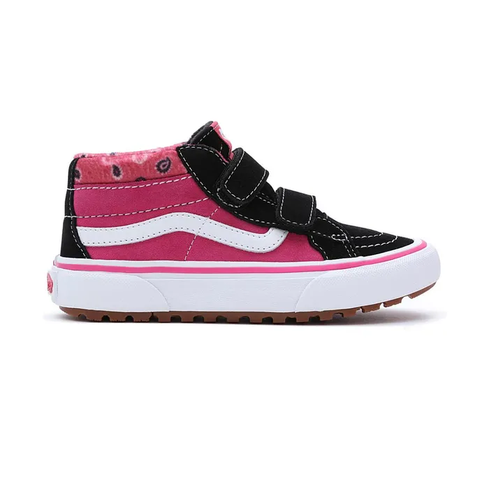 Vans MTE Shoes Kids Paisley Sk8Mid Reissue MTE1 Hook And Loop Shoes 48 Years Black Pink