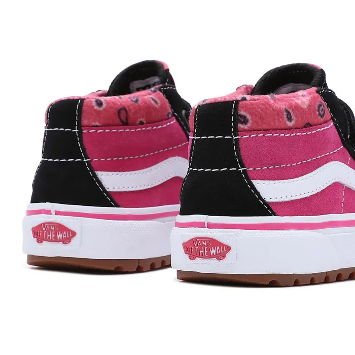 Vans MTE Shoes Kids Paisley Sk8Mid Reissue MTE1 Hook And Loop Shoes 48 Years Black Pink