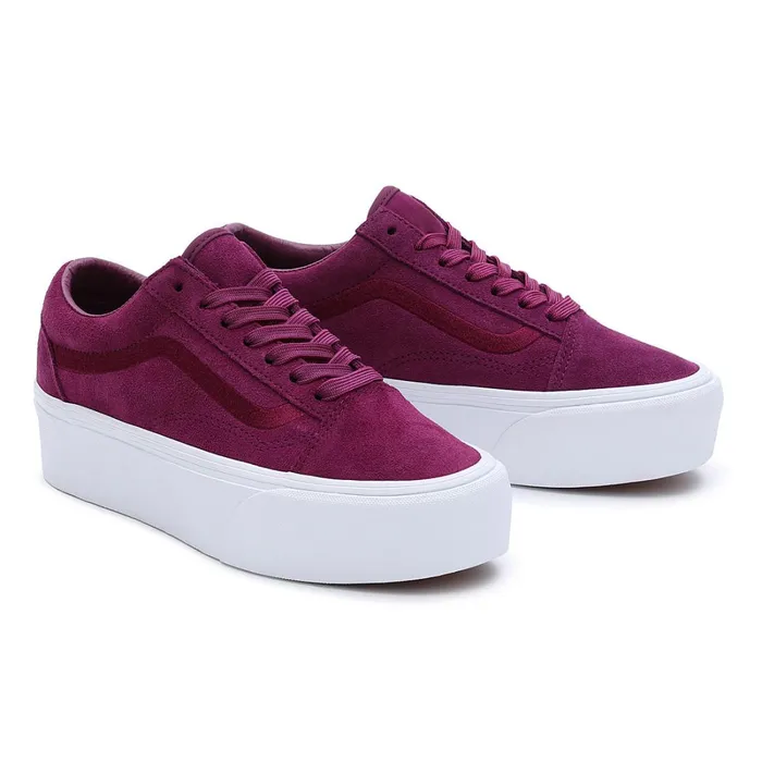 Vans Platform Shoes Women Old Skool Stackform Mono Embroidery Shoes Purple