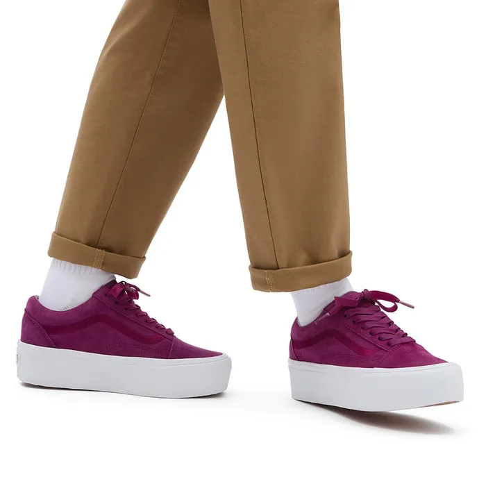 Vans Platform Shoes Women Old Skool Stackform Mono Embroidery Shoes Purple