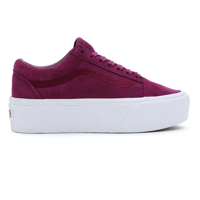Vans Platform Shoes Women Old Skool Stackform Mono Embroidery Shoes Purple