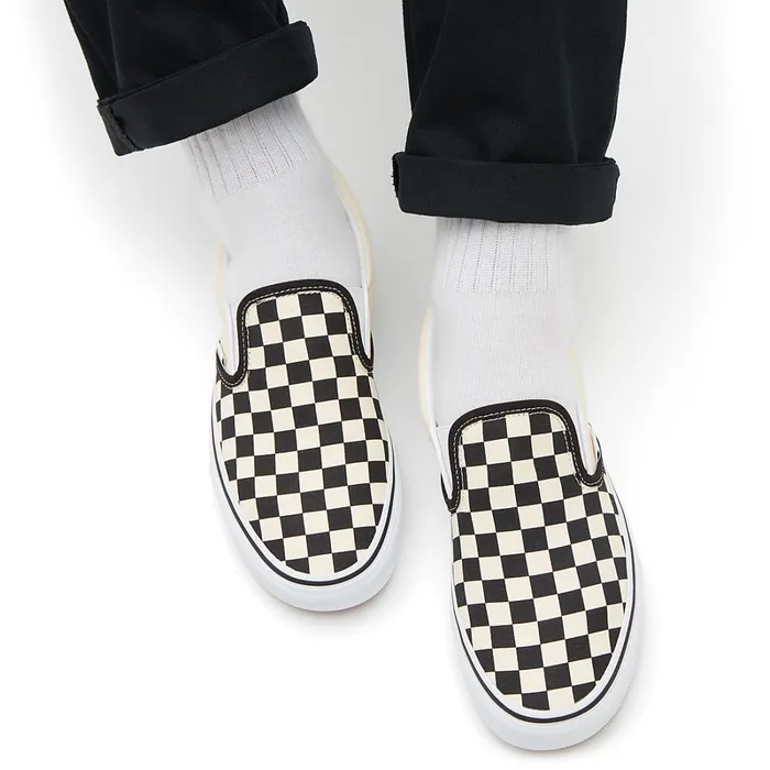 Vans Slipon Shoes Men Checkerboard Classic SlipOn Shoes Black White