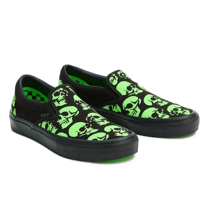 Vans Slipon Shoes Men Skate SlipOn Glow Skulls Shoes Green