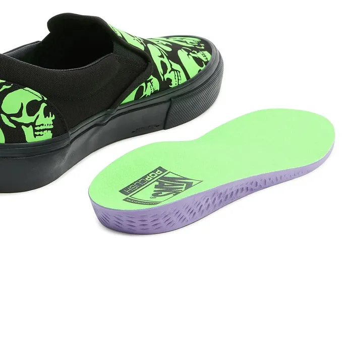 Vans Slipon Shoes Men Skate SlipOn Glow Skulls Shoes Green