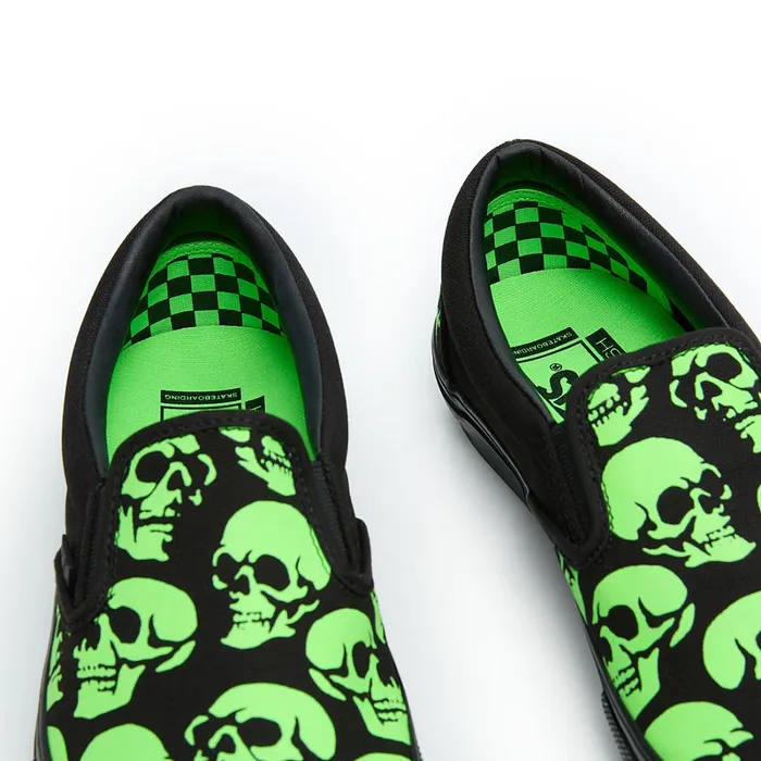 Vans Slipon Shoes Men Skate SlipOn Glow Skulls Shoes Green