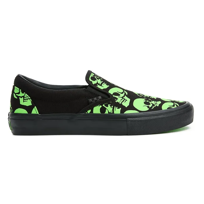 Vans Slipon Shoes Men Skate SlipOn Glow Skulls Shoes Green