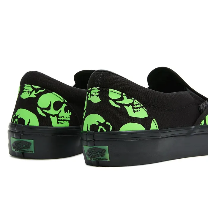 Vans Slipon Shoes Men Skate SlipOn Glow Skulls Shoes Green