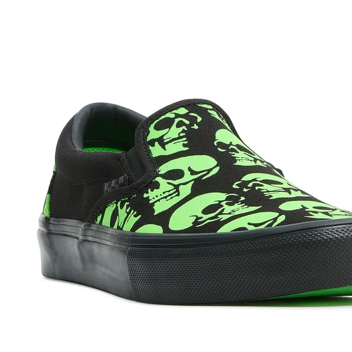 Vans Slipon Shoes Men Skate SlipOn Glow Skulls Shoes Green