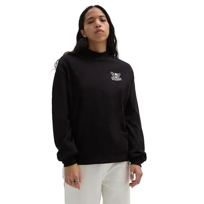 Vans Tshirts and Tops Women SkullflyLong Sleeve Mock Neck Sweatshirt Black