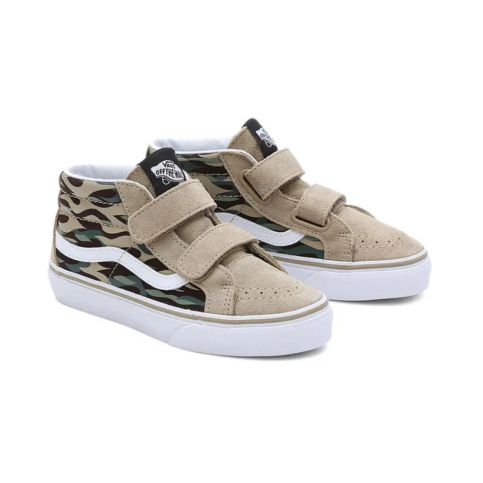 Vans View All Kids Flame Camo SK8Mid Reissue Hook And Loop Shoes 48 Years Brown