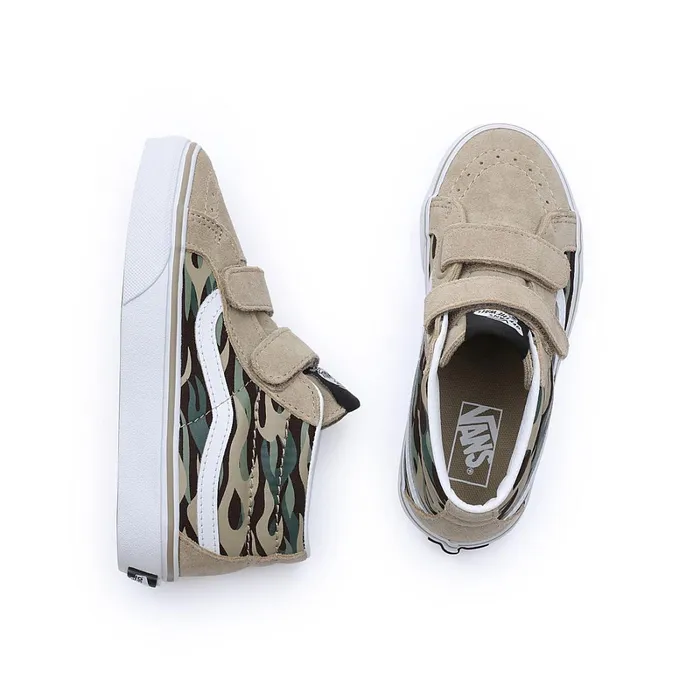 Vans View All Kids Flame Camo SK8Mid Reissue Hook And Loop Shoes 48 Years Brown