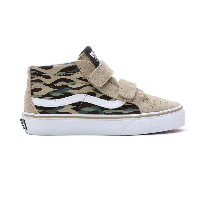 Vans View All Kids Flame Camo SK8Mid Reissue Hook And Loop Shoes 48 Years Brown