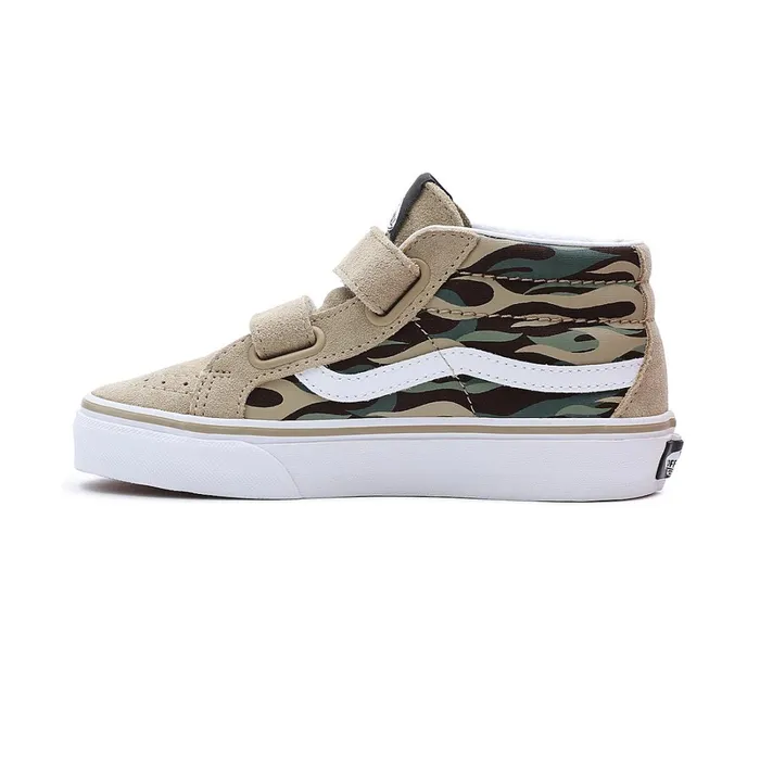 Vans View All Kids Flame Camo SK8Mid Reissue Hook And Loop Shoes 48 Years Brown