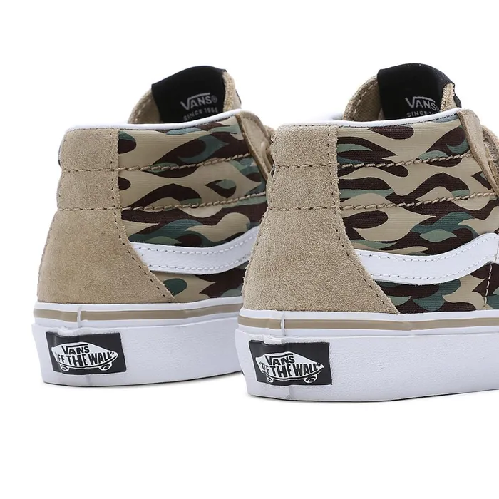Vans View All Kids Flame Camo SK8Mid Reissue Hook And Loop Shoes 48 Years Brown