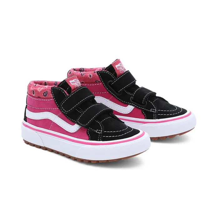 Vans View All Kids Paisley Sk8Mid Reissue MTE1 Hook And Loop Shoes 48 Years Black Pink