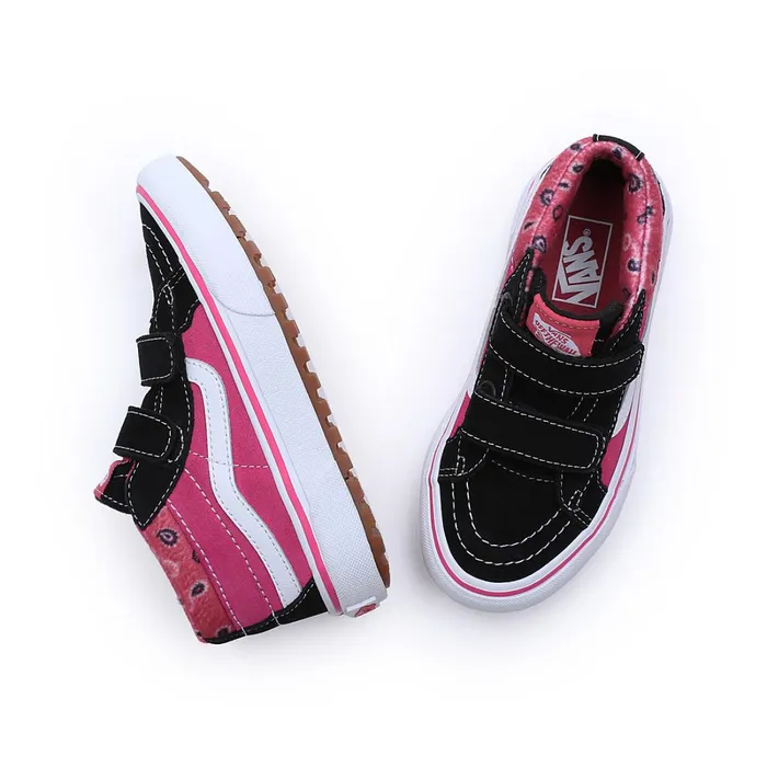 Vans View All Kids Paisley Sk8Mid Reissue MTE1 Hook And Loop Shoes 48 Years Black Pink