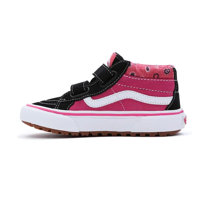 Vans View All Kids Paisley Sk8Mid Reissue MTE1 Hook And Loop Shoes 48 Years Black Pink