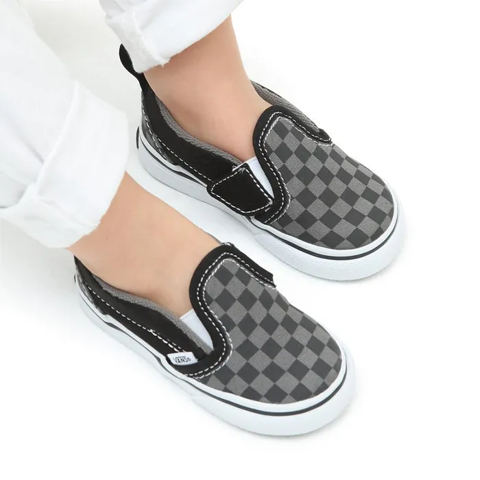 Vans View All Kids Toddler Checkerboard SlipOn Hook And Loop Shoes 14 Years Black Grey