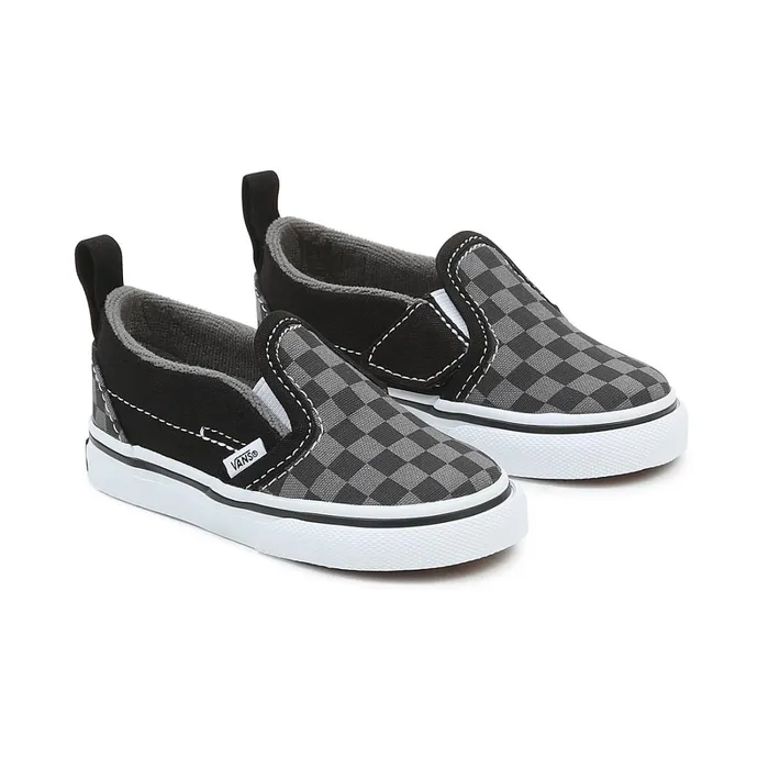 Vans View All Kids Toddler Checkerboard SlipOn Hook And Loop Shoes 14 Years Black Grey