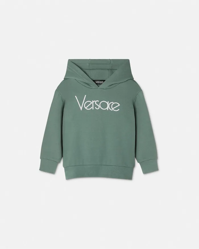 Versace 1978 ReEdition Logo Hoodie Green Kids Knitwear and Sweatshirts