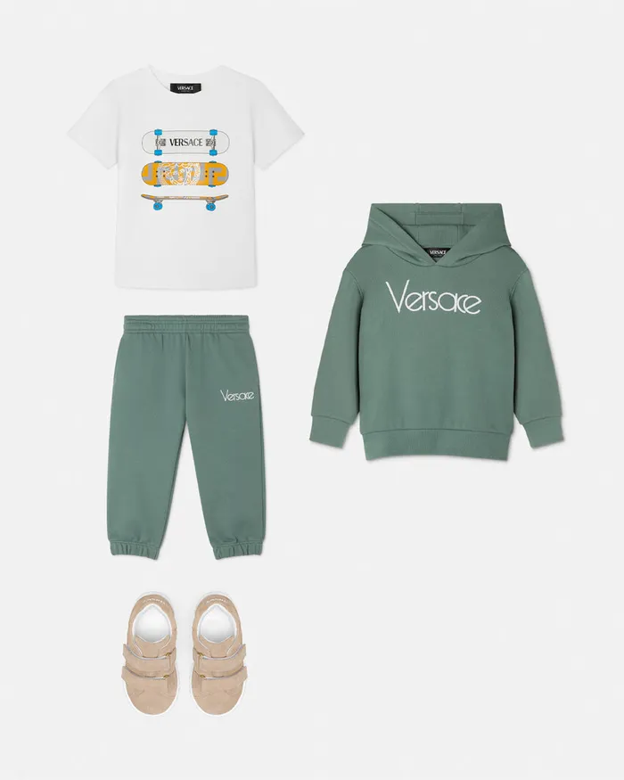 Versace 1978 ReEdition Logo Hoodie Green Kids Knitwear and Sweatshirts