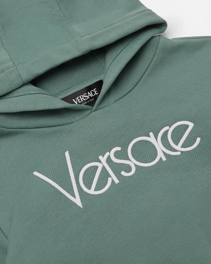 Versace 1978 ReEdition Logo Hoodie Green Kids Knitwear and Sweatshirts