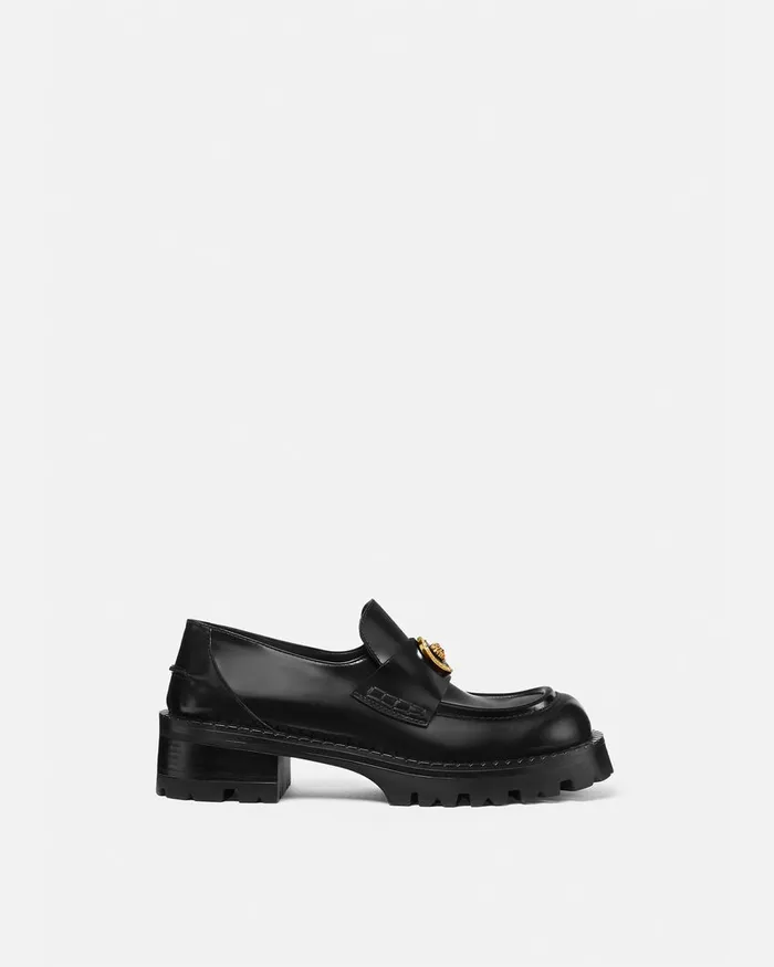 Versace Alia Platform Loafers 35 Mm Blackgold Women Loafers and Flats