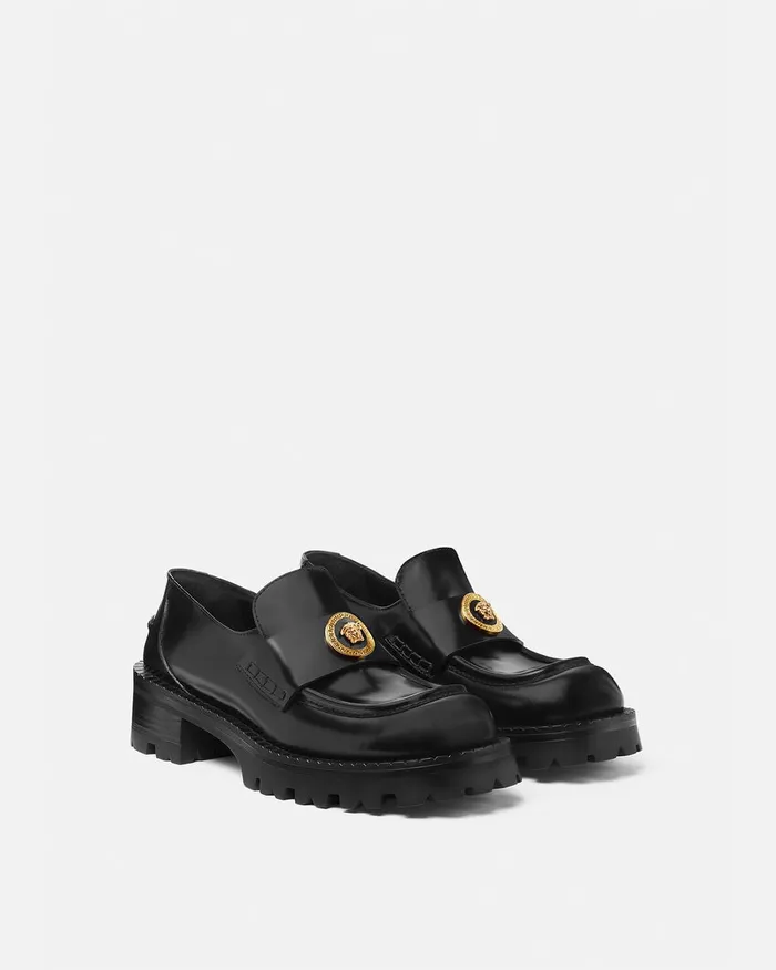 Versace Alia Platform Loafers 35 Mm Blackgold Women Loafers and Flats