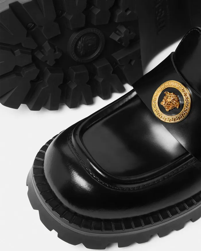 Versace Alia Platform Loafers 35 Mm Blackgold Women Loafers and Flats