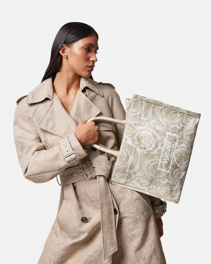 Versace Barocco Athena Medium Tote Bag Beigeprint WomenMen Totes