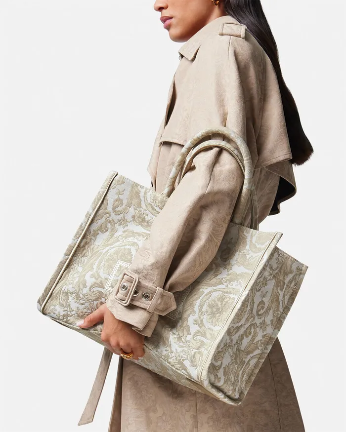 Versace Barocco Athena Medium Tote Bag Beigeprint WomenMen Totes