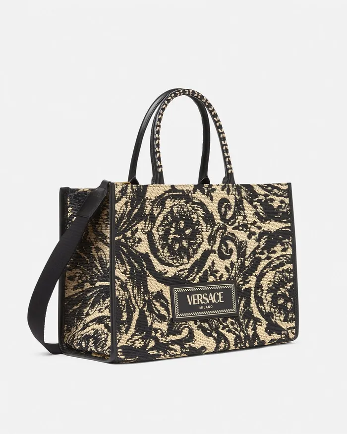 Versace Barocco Athena Raffia Medium Tote Bag Blackprint WomenMen Totes
