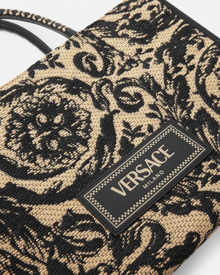 Versace Barocco Athena Raffia Medium Tote Bag Blackprint WomenMen Totes