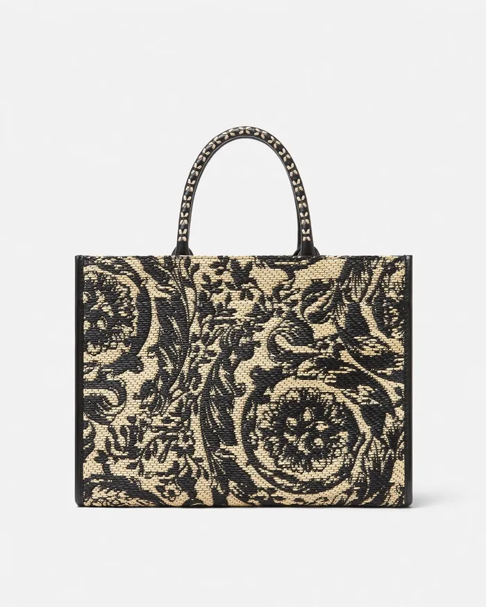 Versace Barocco Athena Raffia Medium Tote Bag Blackprint WomenMen Totes
