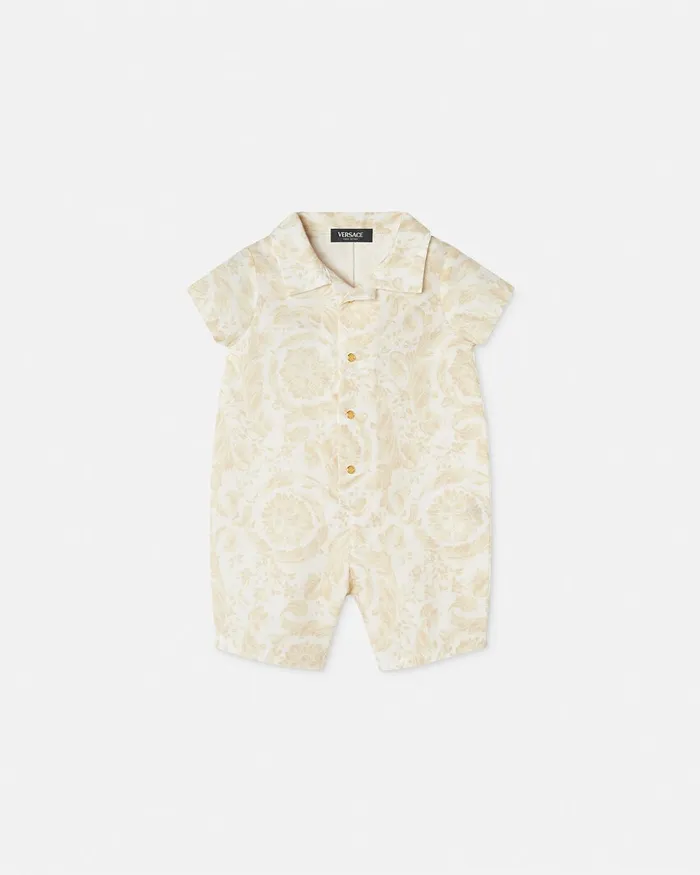 Versace Barocco Baby Romper Beigeprint Kids Clothing