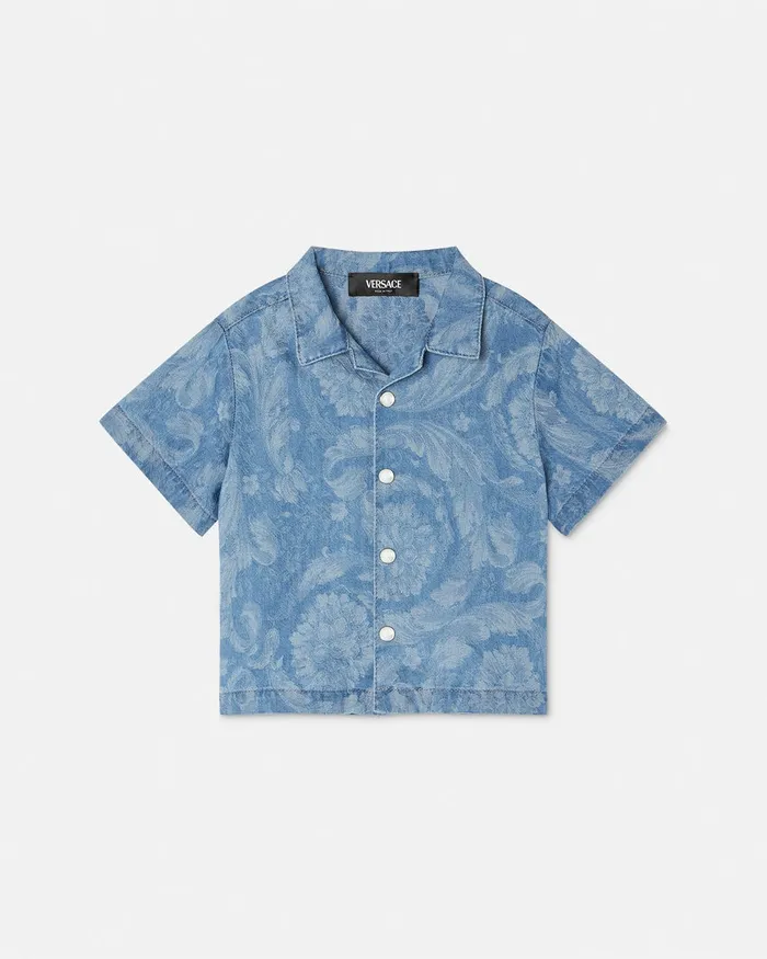 Versace Barocco Chambray Baby Shirt Light Blue Kids Shirts and Tshirts