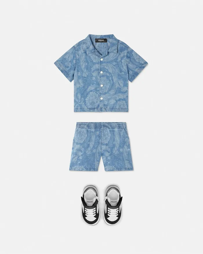 Versace Barocco Chambray Baby Shirt Light Blue Kids Shirts and Tshirts