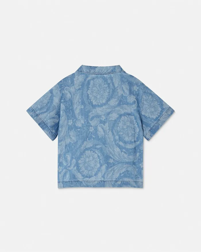 Versace Barocco Chambray Baby Shirt Light Blue Kids Shirts and Tshirts