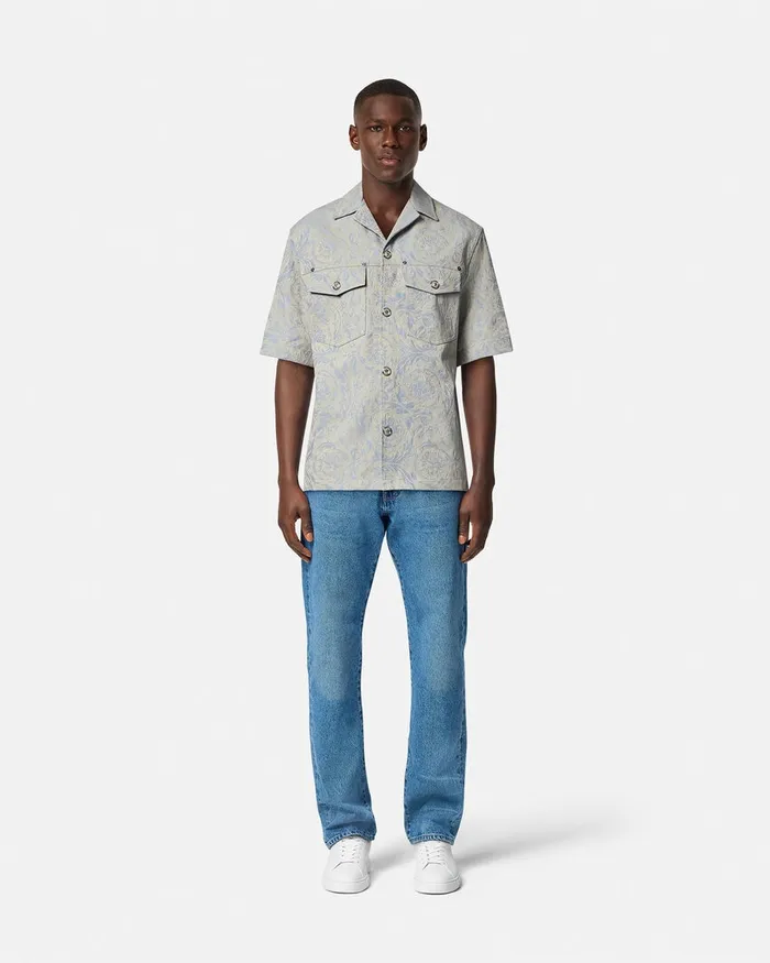 Versace Barocco Jacquard Shirt Gray Men Shirts