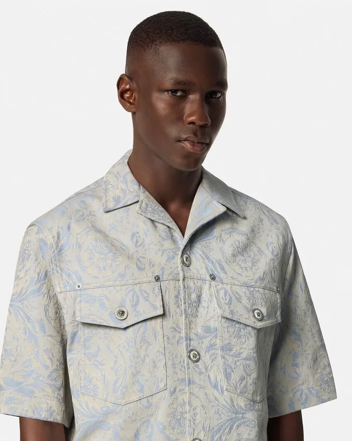 Versace Barocco Jacquard Shirt Gray Men Shirts