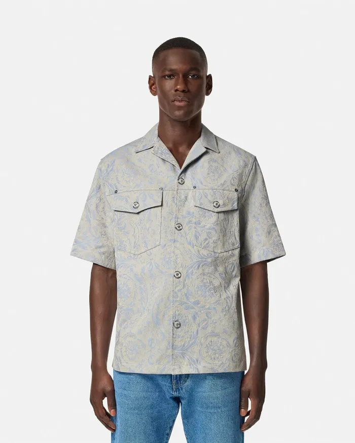 Versace Barocco Jacquard Shirt Gray Men Shirts