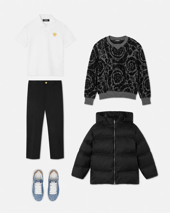 Versace Barocco Jacquards Sweater Gray Kids Knitwear and Sweatshirts
