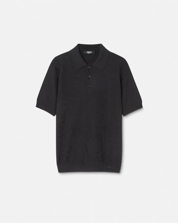 Versace Barocco Knit Polo Shirt Black Men Knitwear