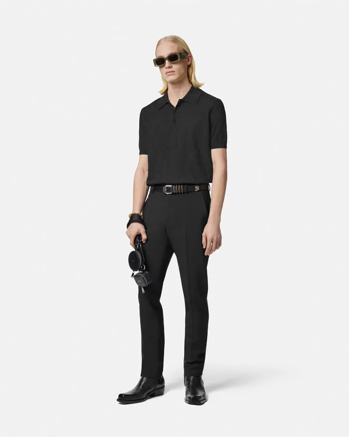 Versace Barocco Knit Polo Shirt Black Men Knitwear