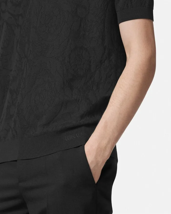 Versace Barocco Knit Polo Shirt Black Men Knitwear