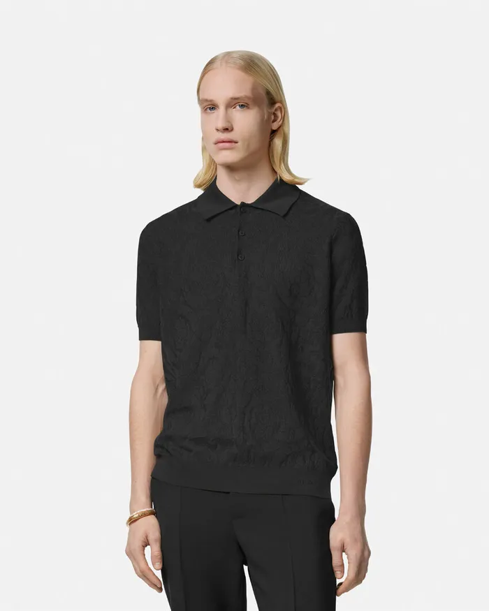 Versace Barocco Knit Polo Shirt Black Men Knitwear